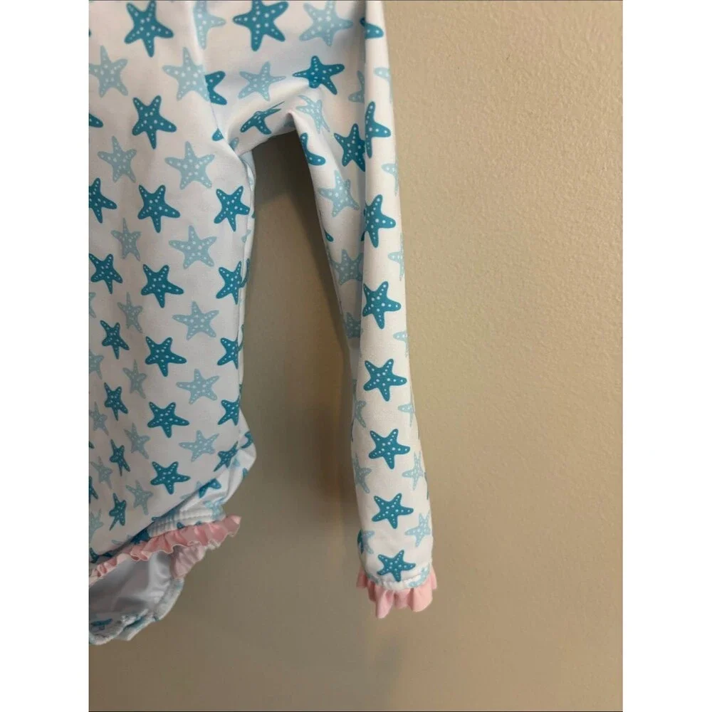 James & Lottie Long Sleeve Star Print Ruffle Swimsuit size 18 months